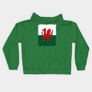 Y Ddraig Goch Grunge Welsh Flag Kids Hoodie